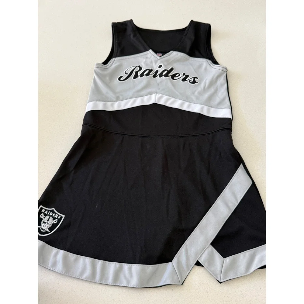 NFL Team Apparel Las Vegas Raiders Kids Cheerleader Dress Black Silver Size 5/6